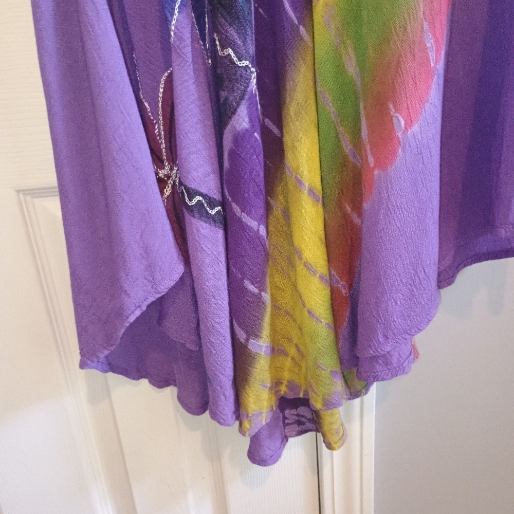 Eternia Tie Dye Palm Tree Dress Purple Free Size Rayon Gauze Boho Festival... - Picture 7 of 12